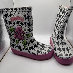 Kidorable Toddler Girl Size 9 Black & White Floral Rainboots
